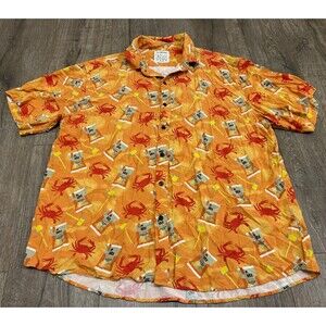 Utz Crab Chips Hawaiian Shirt Mens 2XL Orange Button Up Short Sleeve
